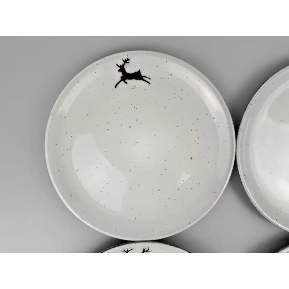 Pottery Barn Rustic Forest STAG Salad Plates SET OF 4 Reindeer Christmas Winter